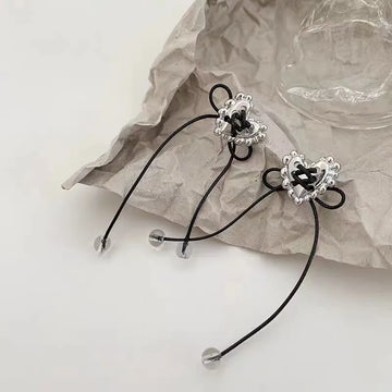 DAIIIBABYYY  -  Silver Plated Heart Ear Stud Long Band Rope Earrings for Women Korean Fashion Fairy Bow-knot Tassel Earring Jewelry
